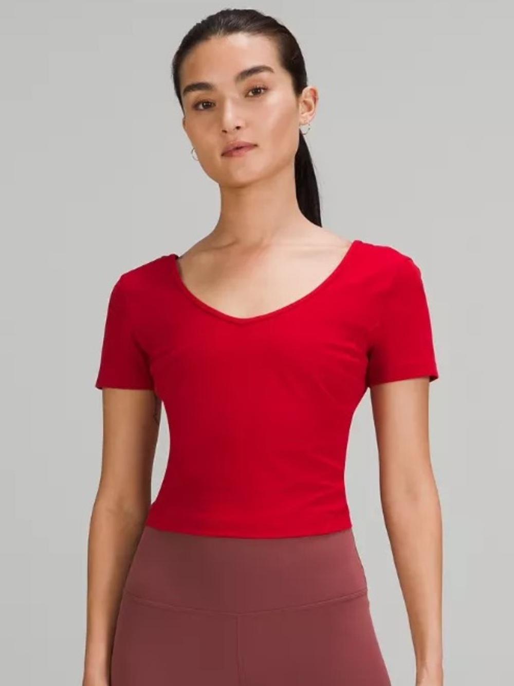 Lululemon Align V-Neck T-Shirt Dark Red Lightweight Stretch Yoga Athleisure Top
